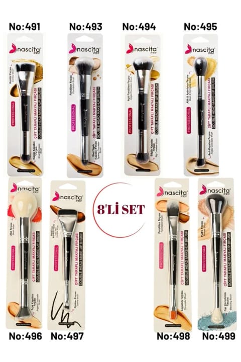 nascita ست قلمموی حرفهای دوطرفه صورت و چشم و آرایش ۸ عددی NASBRUSH...