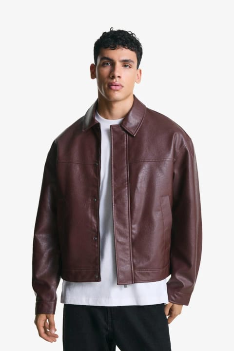 کاپشن چرم مصنوعی Bershka مدل Boxy fit