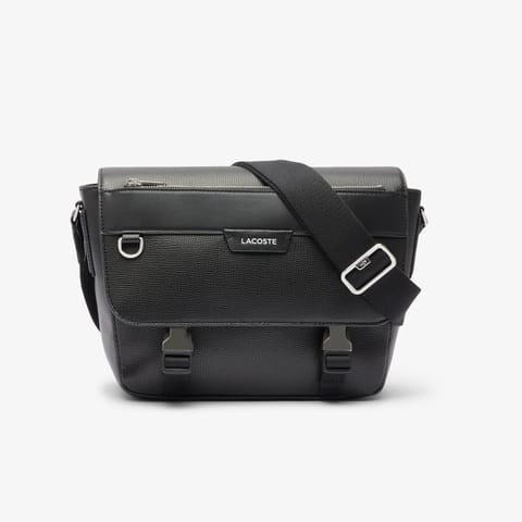 کیف دوشی چرم مشکی مردانه Lacoste