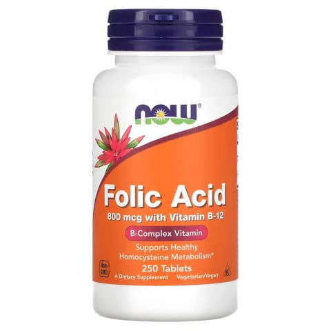 Now Folic Acid 800 mcg with Vitamin B-12 250 قرص