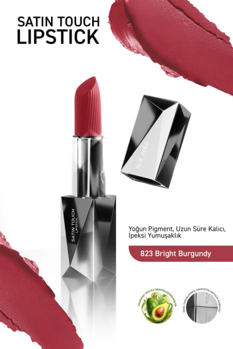 Alix Avien رژ لب نیمه مات بلند ماندگار مرطوب‌کننده با اثری صاف - ساتن — 823 Bright Burgundy