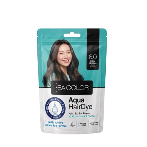 رنگ موی پودری دائمی Sea Color Aqua Hair Dye مدل 6.0 قهوه‌ای تیره