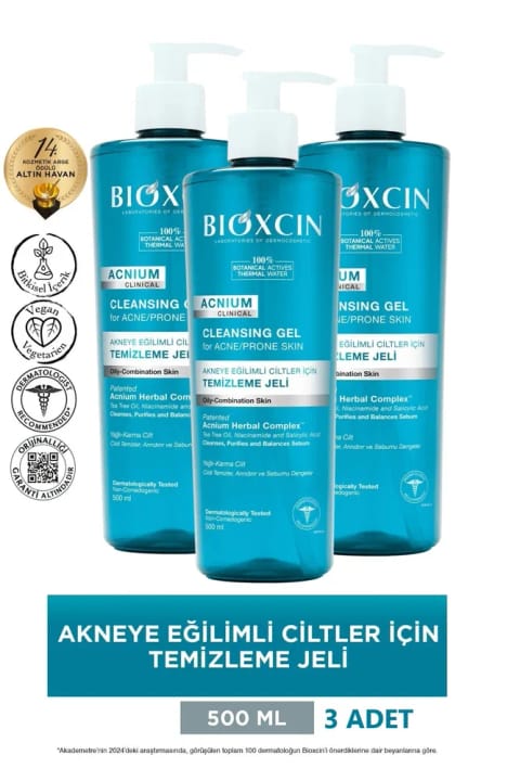 Bioxcin Acnium شوینده صورت تعادلبخش سبوم ۳×۵۰۰ میلیلیتر