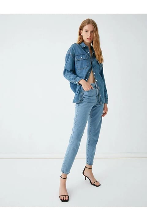 Ramrod Jeans شلوار جین مام فیت آبی با کمر کش