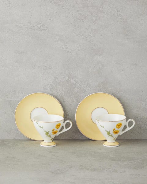 ست فنجان قهوه دونفره Valentina New Bone China ۴ پارچه ۸۰ ml زرد