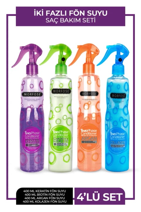 Morfose 4x400ml Keratin + Biotin + Argan + Collagen İçerikli Çift Fazlı Fön Suyu