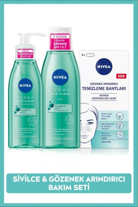 ژل شوینده صورت NIVEA Derma Skin Clear، تونیک و ضد جوش سرسیاه ناحیه T
