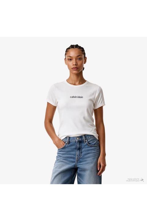 تیشرت رینگر زنانه Calvin Klein Contour Rib Logo سفید