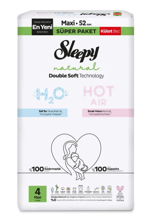 شلوارک بچه Sleepy Natural Double Soft سایز ۴ ماکسی بسته ۵۲ عددی