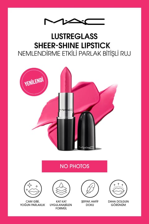 رژ لب براق M.A.C Lustreglass Sheer-shine با بافت آسان و فینیش براق - No Photos 3g