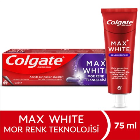 خمیردندان Colgate Max White با فناوری رنگ بنفش، اثر سفیدکنندگی فوری ۷۵ میلی‌لیتر