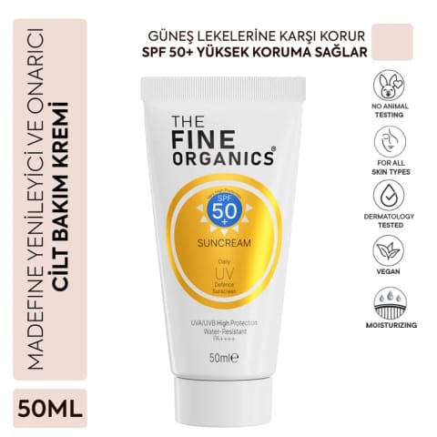 The Fine Organics ضدآفتاب مرطوبکننده ضدلک با محافظت بالا SPF+50 حجم ۵۰ میلیلیتر