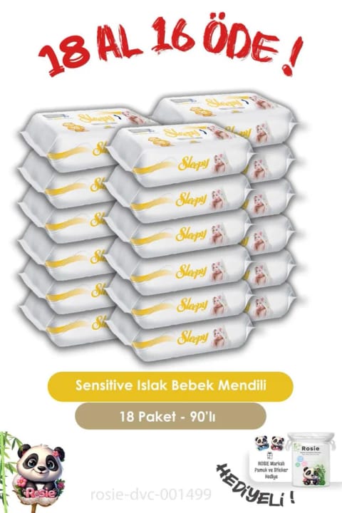 Sleepy 18 AL 16 ÖDE Sensitive دستمال مرطوب 90 عددی و ROSIE