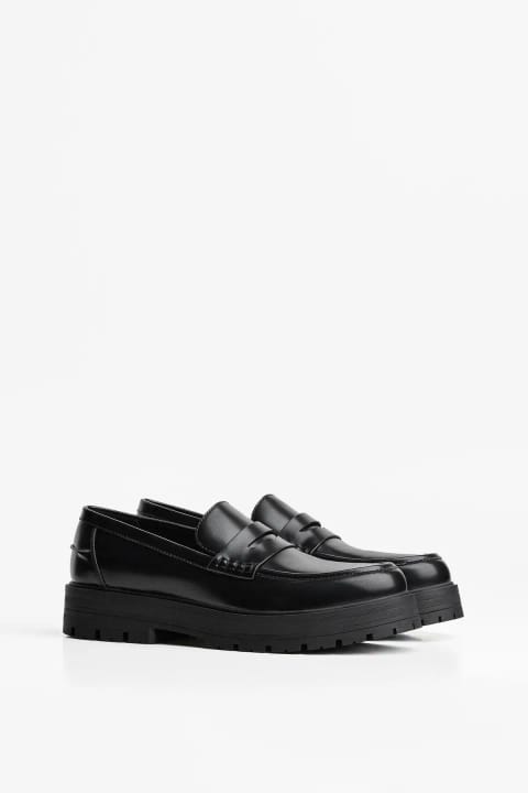 کفش لوفر مردانه مشکی پاشنه‌ضخیم Bershka