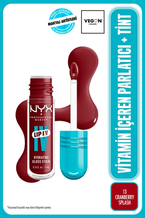 رژ لب و تینت مرطوبکننده NYX Professional Makeup LIP I.V. با ویتامین - شماره 13 Cranberry