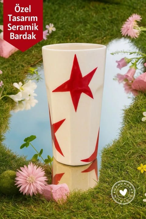 لیوان سرامیکی دستساز طرح ستاره قرمز Mim and More – طراحی اختصاصی