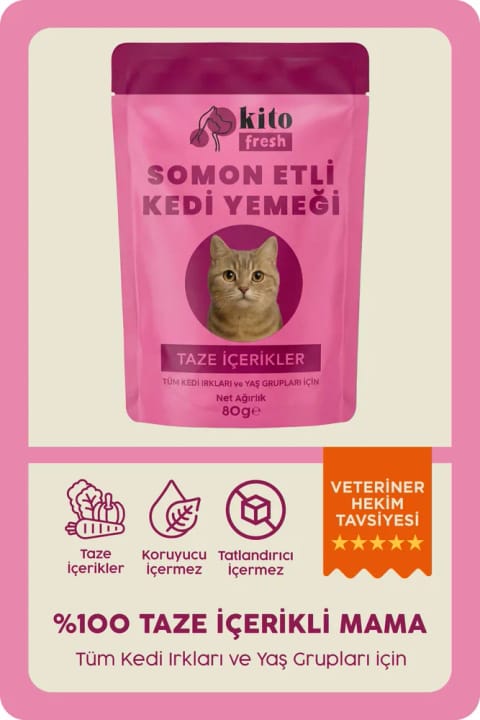 غذای گربه ماهی سالمون kito Fresh با محتوای 100% تازه 80 g