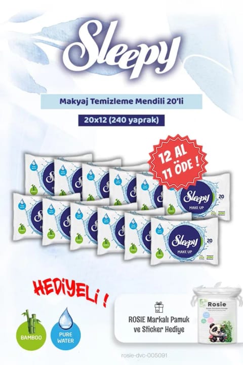 Sleepy دستمال پاککننده آرایش 20 عددی به همراه پنبه بچه Rosie