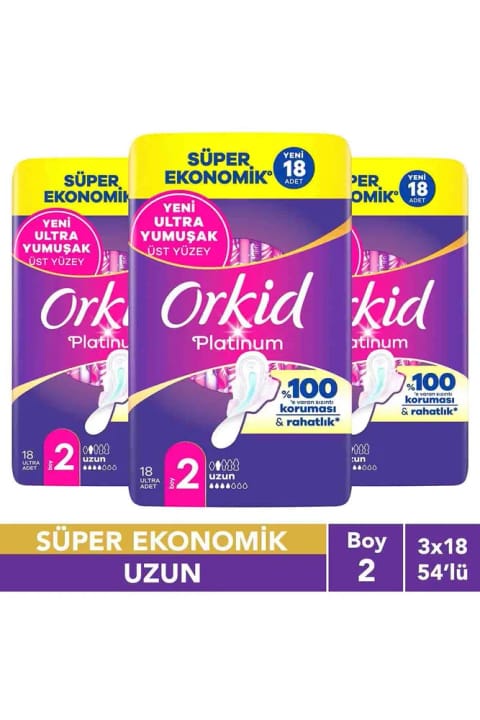 Orkid Platinum بلند (سایز 2) 18 عددی سوپر اقتصادی نواربهداشتی ×3