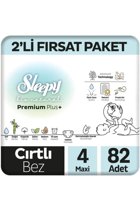 Sleepy پوشک بچه Bio Natural سایز ۴ ماکسی ۸۲ عددی بسته فرصت