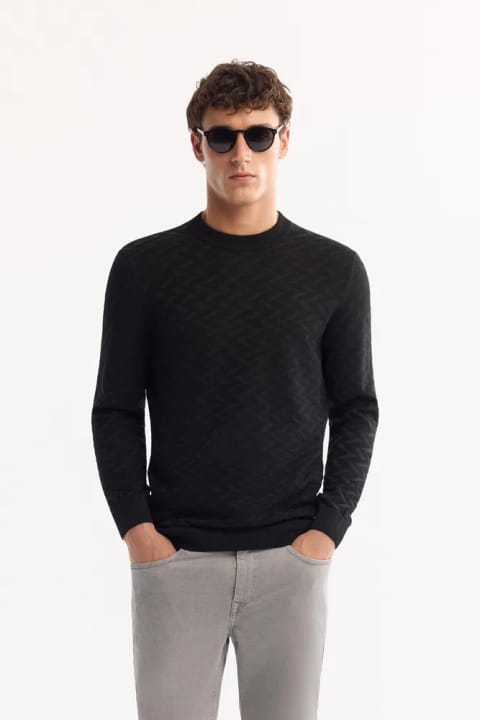 پلیور بافت‌دار یقه گرد مشکی