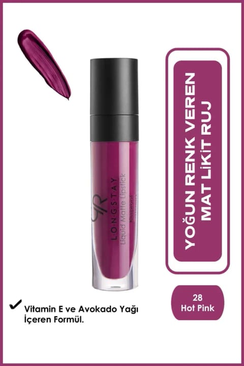 رژ لب مایع مات ماندگار Golden Rose Longstay شماره 28 حاوی روغن Avocado