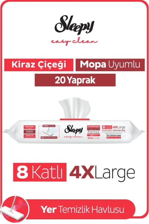 Sleepy Easy Clean دستمال تمیزکنندهٔ کف سازگار با تی، عطر شکوفهٔ گیلاس، ۲۰ برگی