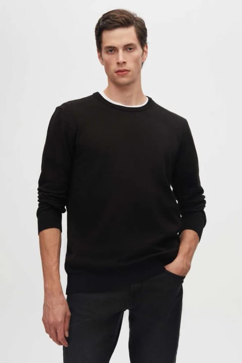 D'S Damat Regular Fit مشکی بدون پرز یقه گرد تریکو