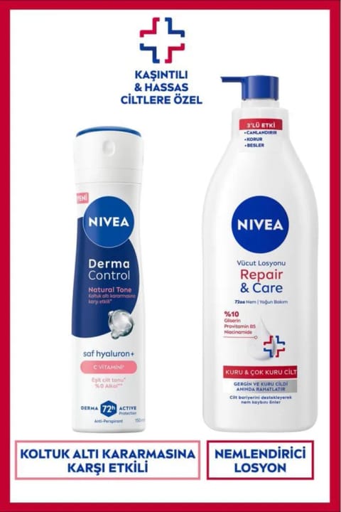 NIVEA زنانه اسپری دئودورانت Derma Control Natural Tone 150ml و Repair&Care N...
