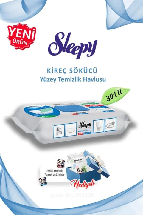 دستمال مرطوب لکه‌بر رسوب آهک Sleepy Easy Clean 30 عددی و رزی