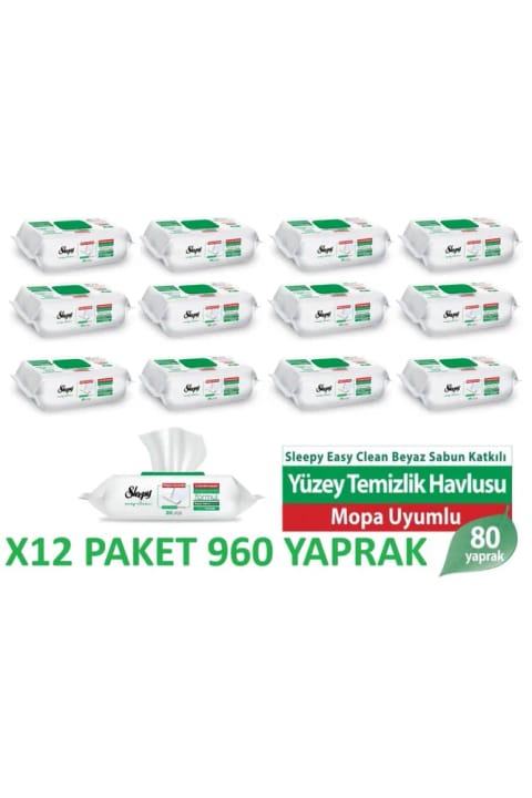Sleepy Easy Clean حوله تمیزکننده سطح سفید با صابون سازگار با موپ ۸۰ عددی — ۱۲ بسته