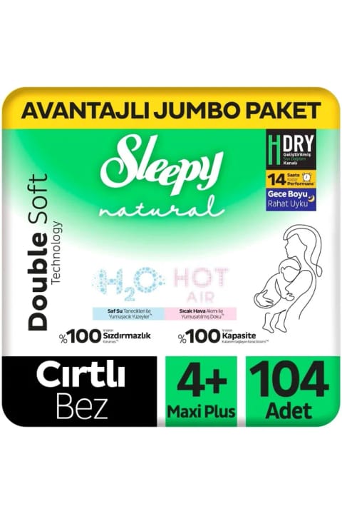 پوشک بچه Sleepy Natural Double Soft بسته جامبو اقتصادی سایز 4+ Maxi Pl...