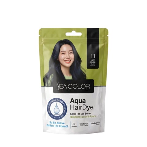 رنگ مو پودری دائمی Sea Color Aqua Hair Dye کد 1.1 مشکی آبی