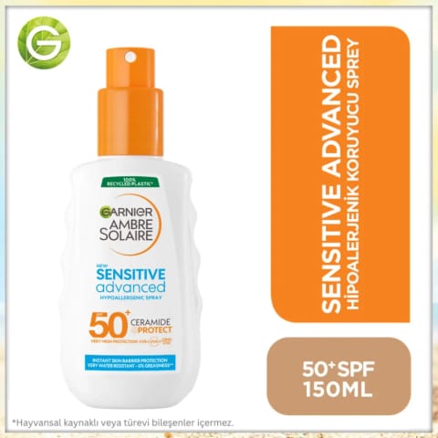 گارنیر آمبر سولر سنسیتیو ادونس ضدآفتاب اسپری هیپوآلرژنیک SPF50+ 150 میلیلیتر