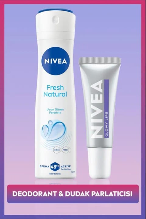 NIVEA زنانه اسپری دئودورانت Fresh Natural 150ml و بالم لب Glowy Lips