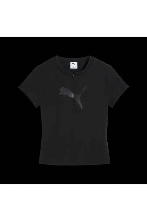 تی‌شرت آستین کوتاه طرح‌دار دارت تو اسلیم مشکی زنانه با جزئیات زیپ Puma