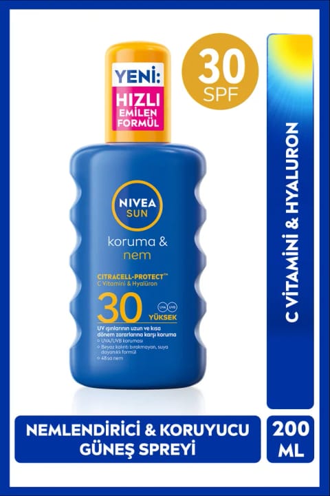 NIVEA SUN SPF30 ضد آفتاب و مرطوبکننده اسپری بدن 200ml، مقاوم در برابر آب