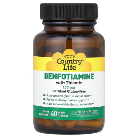 Country Life Benfotiamine With B1 Thiamin، ۱۵۰ میلیگرم، ۶۰ کپسول وگن