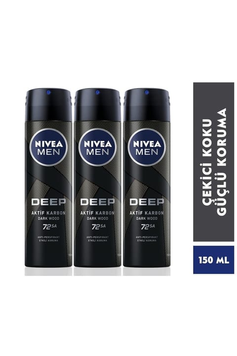 NIVEA Men Deep Dimension اسپری دئودورانت مردانه ۳×۱۵۰ میلیلیتر