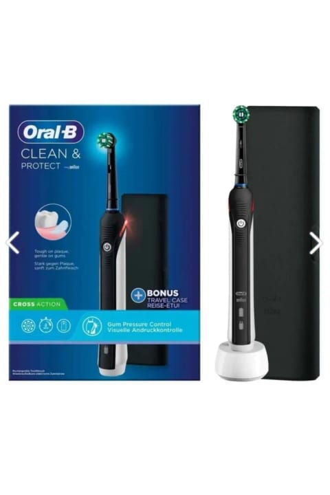 Oral-B Clean Protect شارژی مسواک Cross Action مشکی + کیف مسافرتی