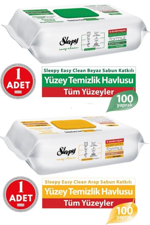 Sleepy Easy Clean دستمال پاککننده صورت با صابون عربی ۱۰۰ عددی + دستمال تمیزکننده سطوح...
