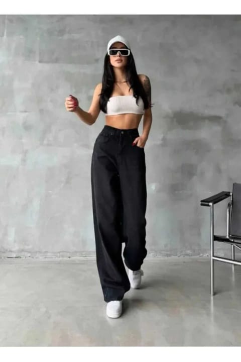 Lighter Jeans زنانه مشکی الاستیک دمپا گشاد پالازو جین