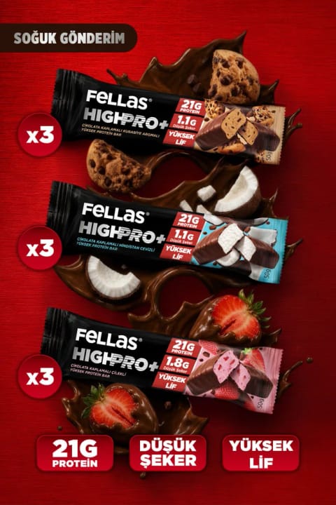 Fellas با روکش شکلاتی HighPro+ Protein Bar 50 گرم بسته ترکیبی (3×3)
