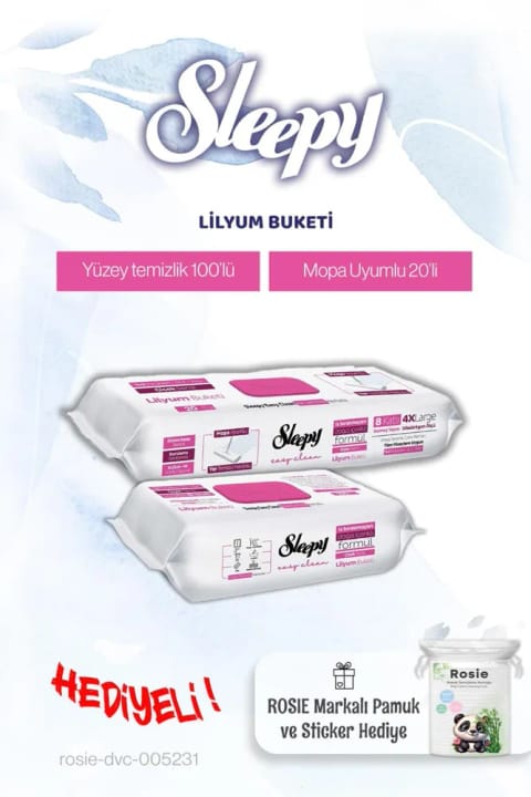 Sleepy دستمال تمیزکننده سطح و تی گل لیلیوم با هدیه پنبهای Rosie