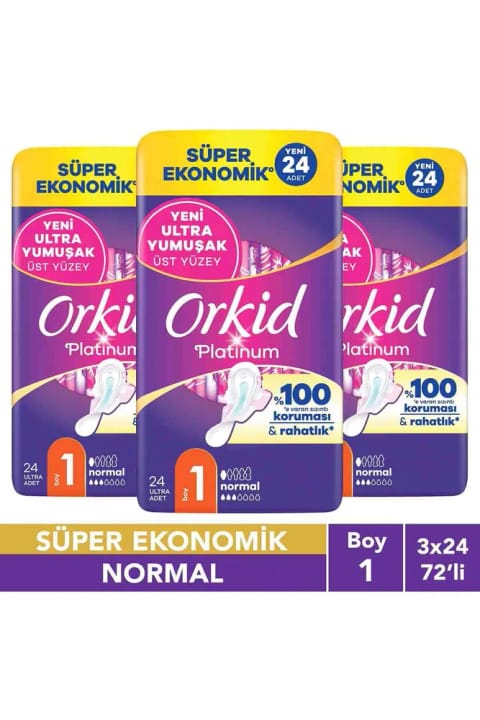 Orkid Platinum نرمال (سایز ۱) ۲۴ عددی سوپر اقتصادی نوار بهداشتی x3