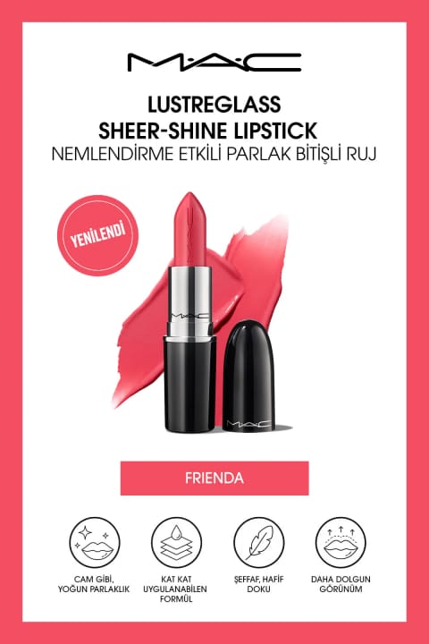 رژ لب براق M.A.C Lustreglass Sheer-shine با بافت نرم و پایه براق - Frienda ۳ گرم