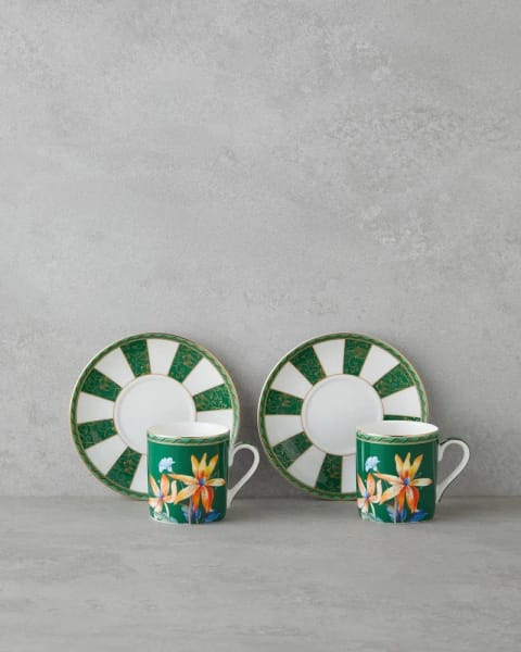 ست فنجان قهوه ۴ پارچه دونفره Emberlyn New Bone China ۹۰ میلی‌لیتر سبز