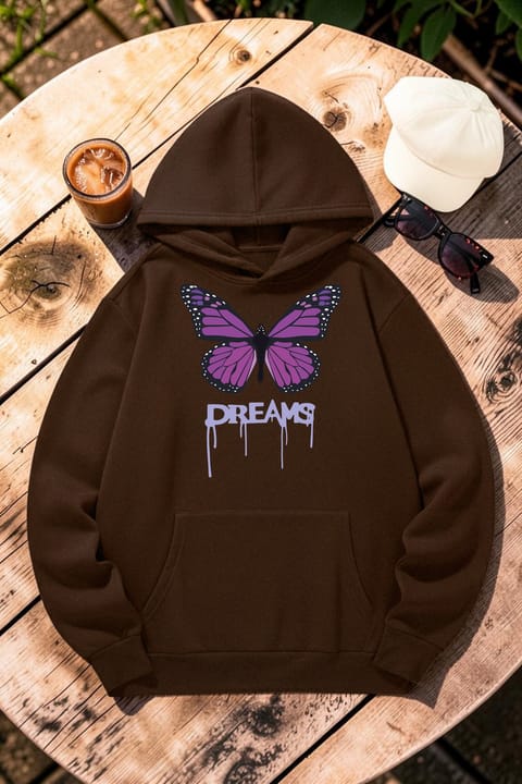 هودی اورسایز یونیسکس uyguntarz مدل Dream Butterfly چاپی با کلاه