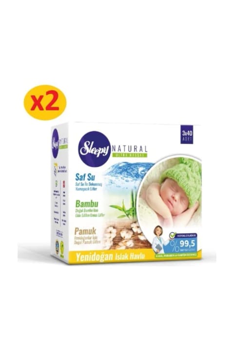 Sleepy Natural نوزاد دستمال مرطوب پنبه‌ای ۶×۴۰
