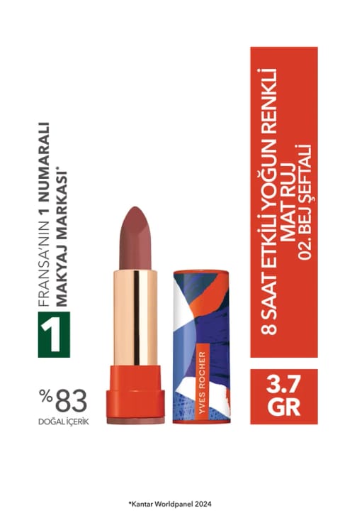 Yves Rocher رژ لب مات مخملی با ماندگاری ۸ ساعت - رنگ ۰۲ بژ هلویی - ۳.۸ گرم